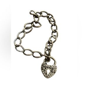 Antique Sterling silver Marcasite padlock heart keepsake bracelet sweetheart